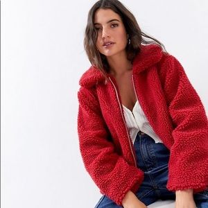 Urban Outfitters Red Teddy Coat